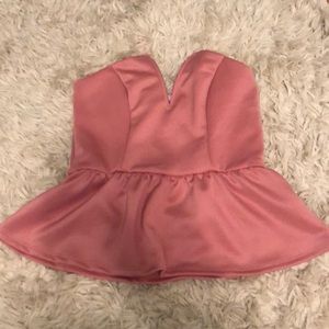 Pink strapless peplum top